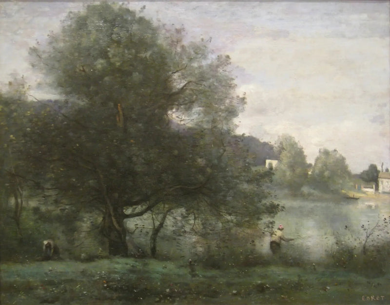 Ville-d'Avray. Gölet kenarında bir balıkçı - Jean-Baptiste Camille Corot
