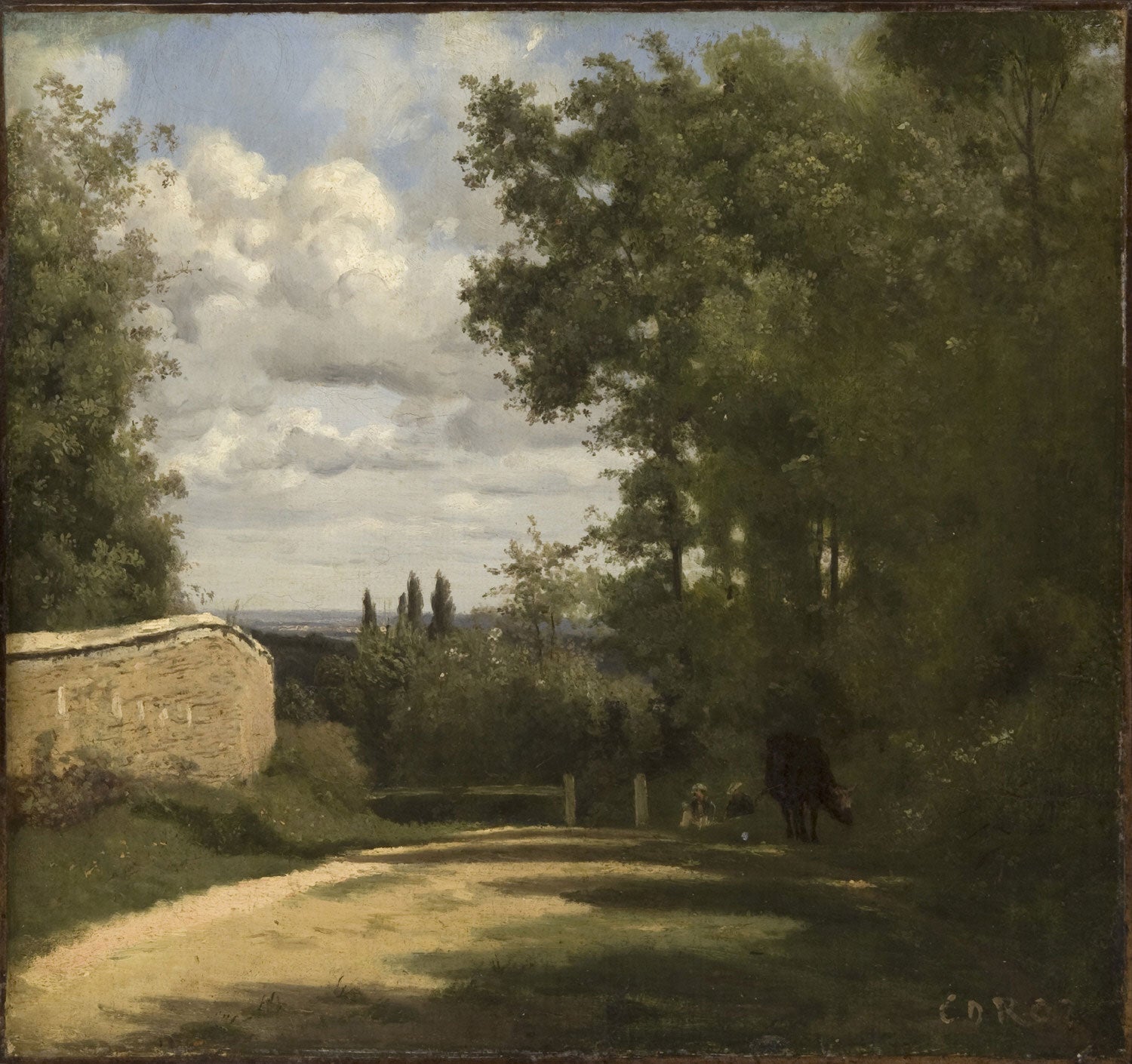 Ville d'Avray, chemin bordé d'un mur menant aux étangs - Jean-Baptiste Camille Corot