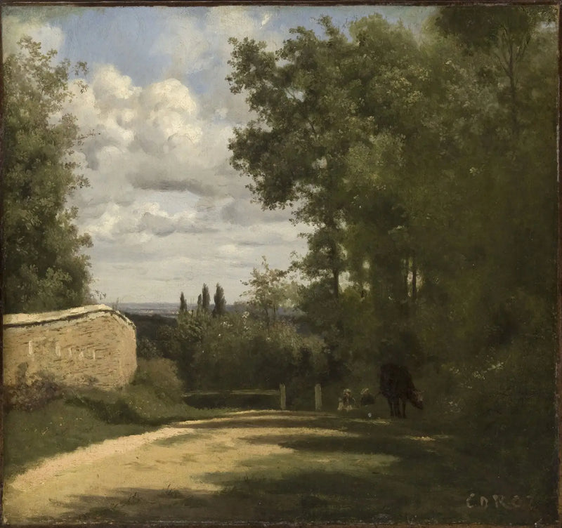 Ville d'Avray, duvarla çevrili yol ve göletlere giden yol - Jean-Baptiste Camille Corot