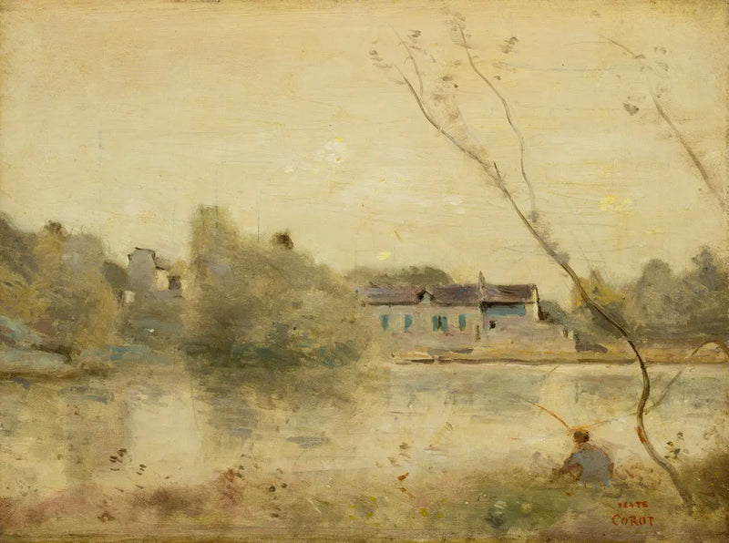 Ville-d'Avray. Gölet, ön planda eğilmiş küçük ağaçlar - Jean-Baptiste Camille Corot