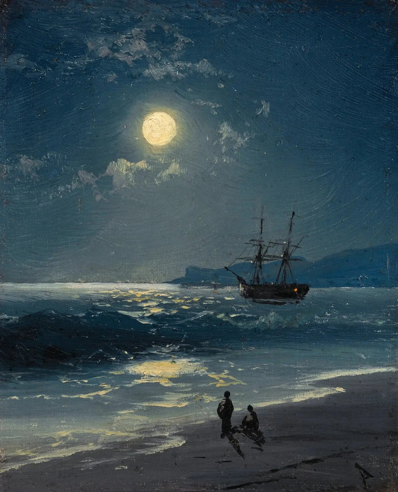 Ay ışığında sakin bir denizde yelkenli - Ivan Aïvazovski