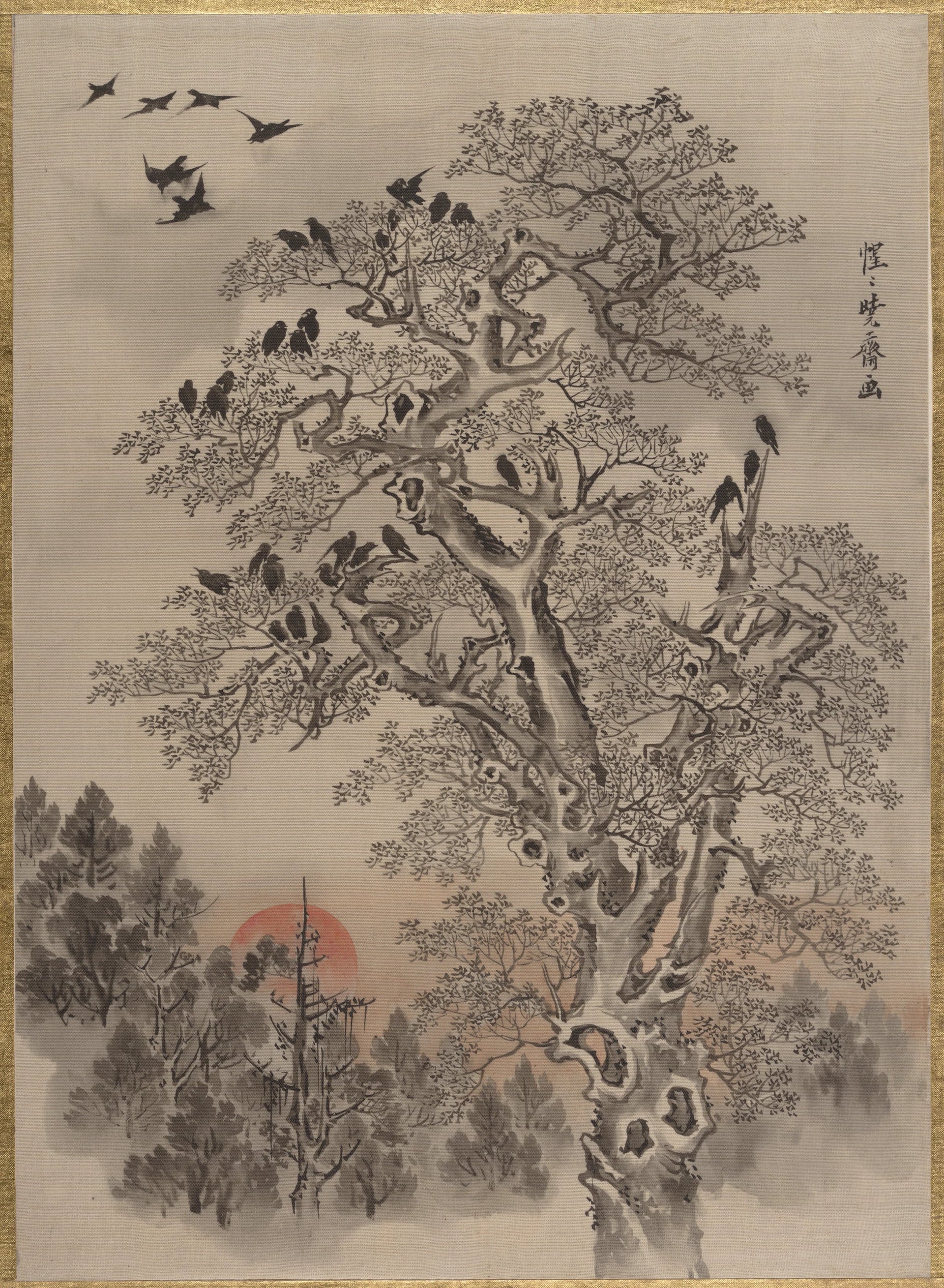 Vol de corbeaux à l’aube, Kawanabe Kyōsai, 1887