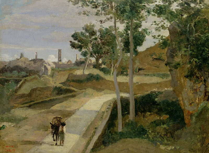Volterra. Şehirden aşağı doğru giden yol - Jean-Baptiste Camille Corot