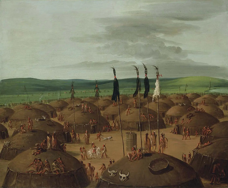 George Catlin - Saint-Louis'in 1800 mil üzerinde Mandan köyünün hava görüntüsü