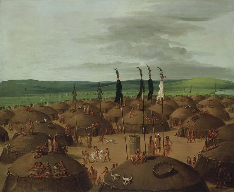 George Catlin - Saint-Louis'in 1800 mil üzerinde Mandan köyünün hava görüntüsü