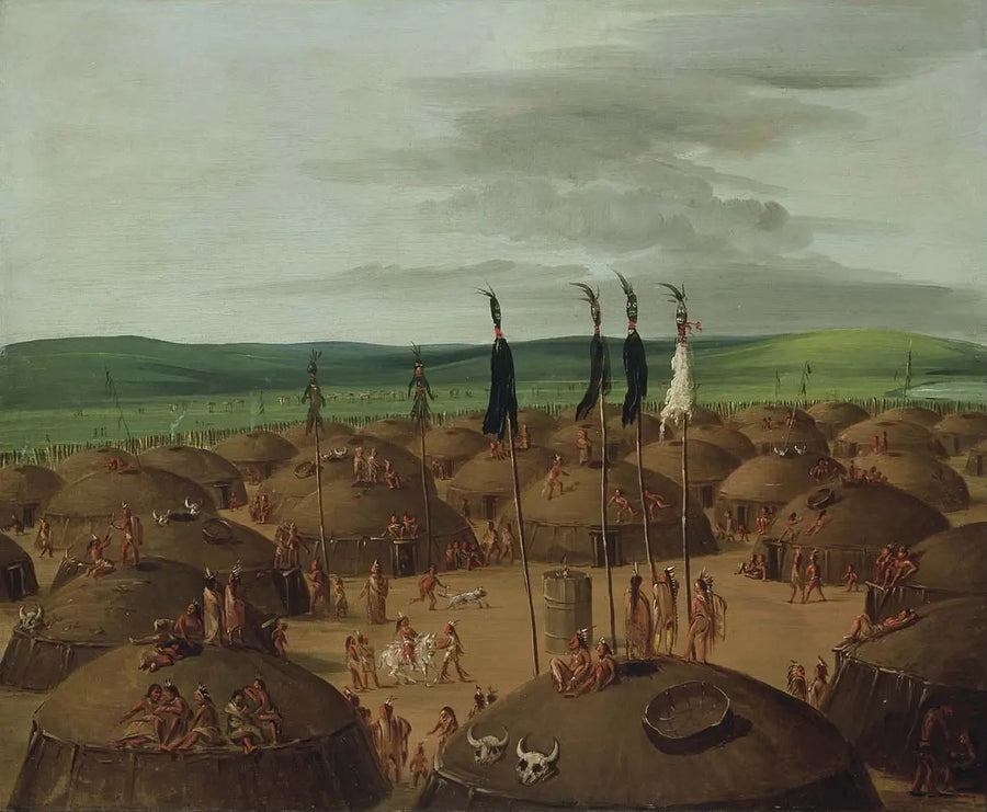 George Catlin - Saint-Louis'in 1800 mil üzerinde Mandan köyünün hava görüntüsü