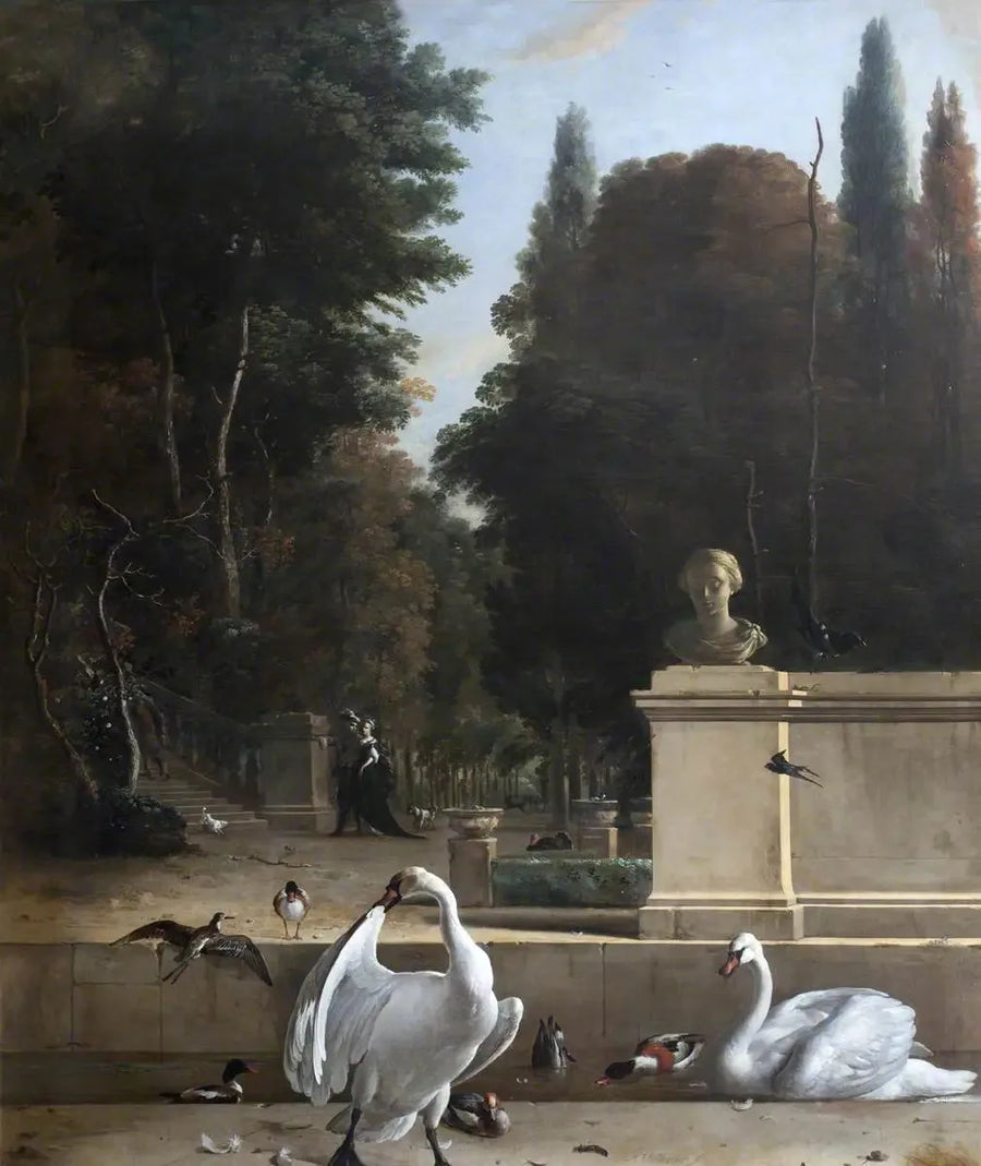 Bir park manzarası, kuğular ve ördekler ile - Melchior de Hondecoeter