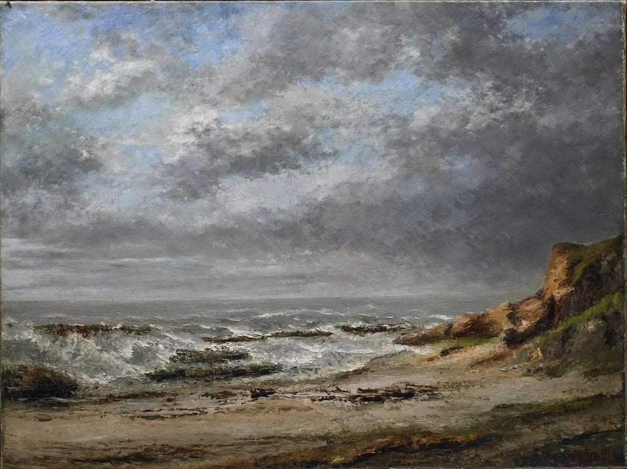 Bir Kayalık Yakınında Hırçın Bir Denizin Manzarası - Gustave Courbet