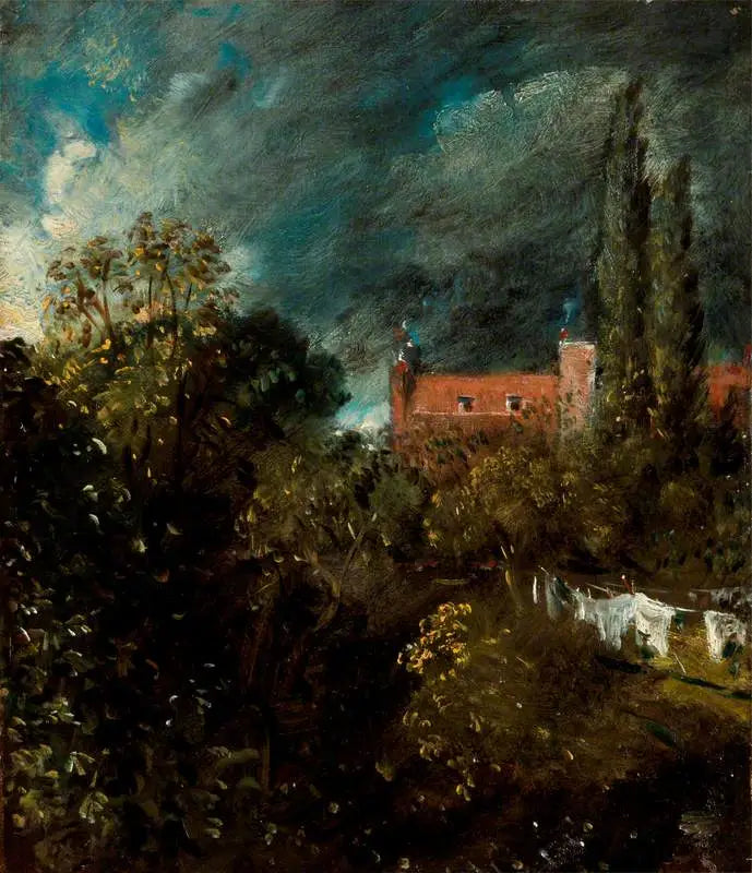 Bir bahçede görünüm, ötesinde kırmızı bir ev - John Constable