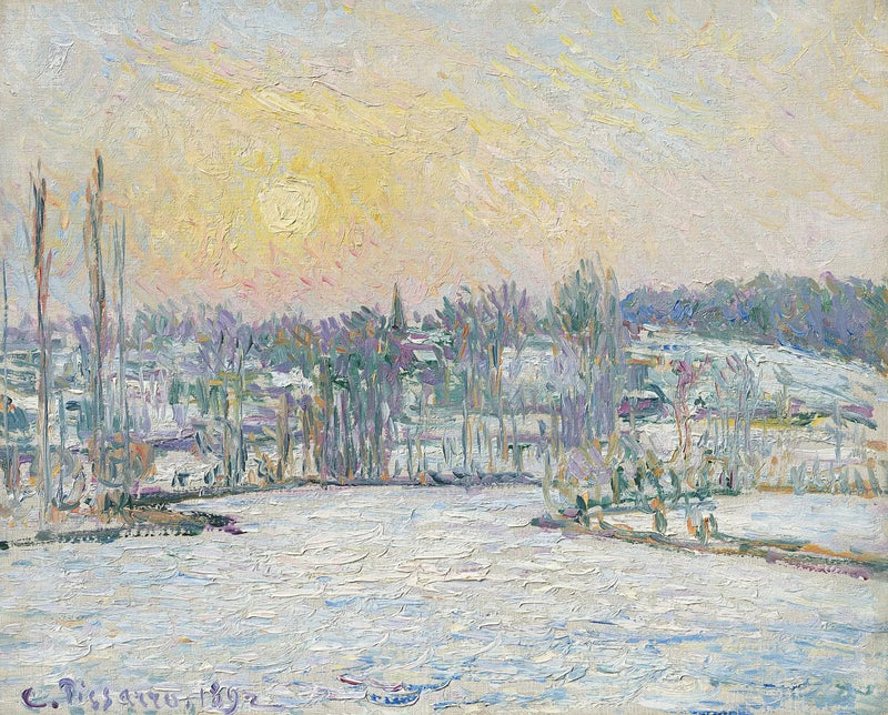 Bazincourt Manzarası, Kar Etkisi, Gün Batımı - Camille Pissarro