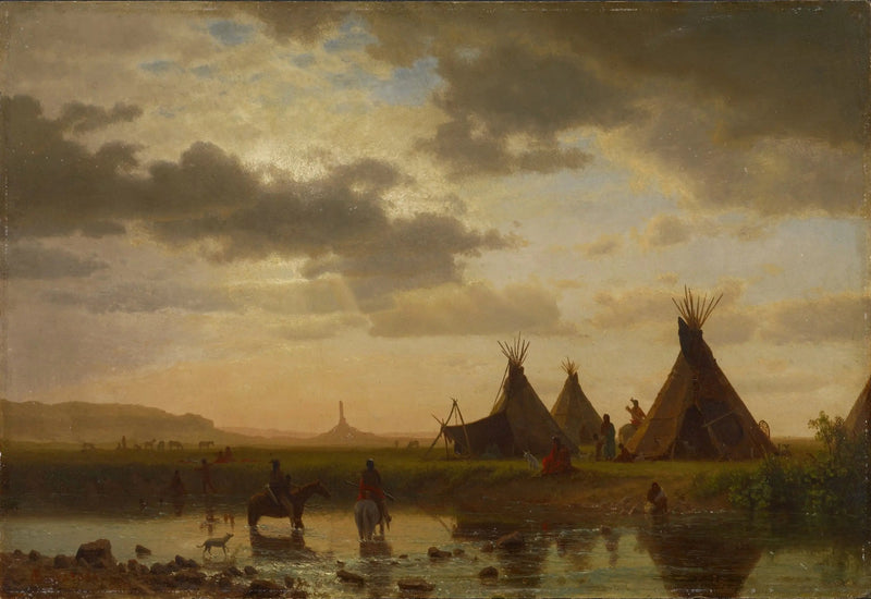 Chimney Rock manzarası, ön planda Ohalilah Sioux köyü - Albert Bierstadt