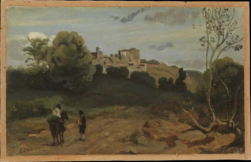 Genzano Manzarası, Bir Atlı ve Bir Çiftçi ile - Jean-Baptiste Camille Corot