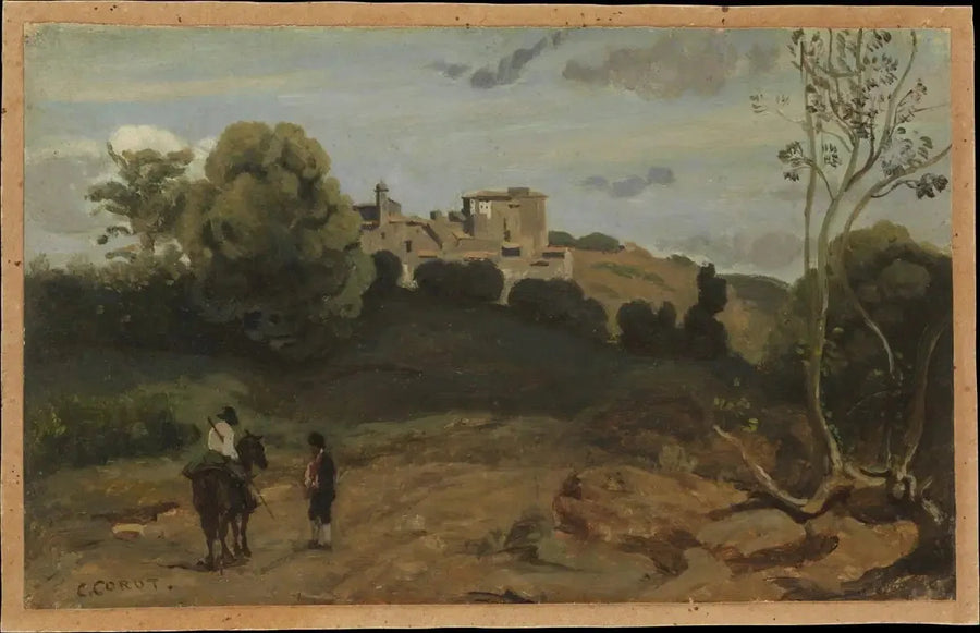 Genzano Manzarası, Bir Atlı ve Bir Çiftçi ile - Jean-Baptiste Camille Corot