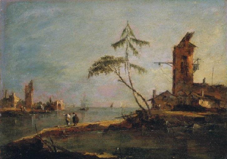 İki Kuleli Bir Kanal Girişinin Manzarası - Francesco Guardi