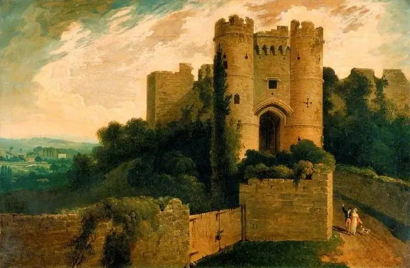 Wight Adası'nda Carisbrooke Kalesi girişinden görünüm - John Martin