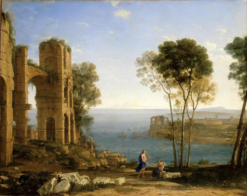 Apollon ve Cuma kehanetçisiyle kıyı manzarası - Claude Lorrain