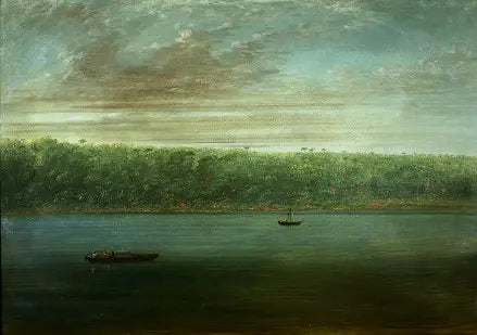 Amazon Nehri kıyısından görünüm - Tekne taslağı - George Catlin