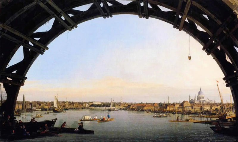 Westminster Köprüsü altındaki bir kemerden Thames ve City manzarası - Canaletto