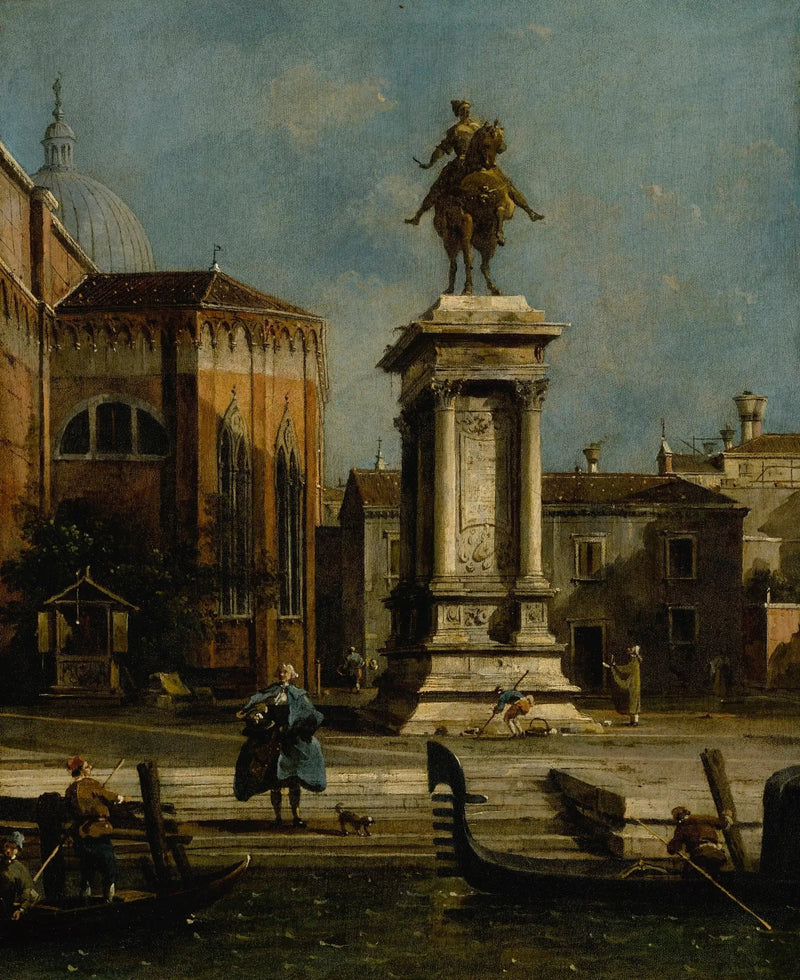 Santi Giovanni e Paolo ve Bartolomeo Colleoni atlı heykeli manzarası - Canaletto