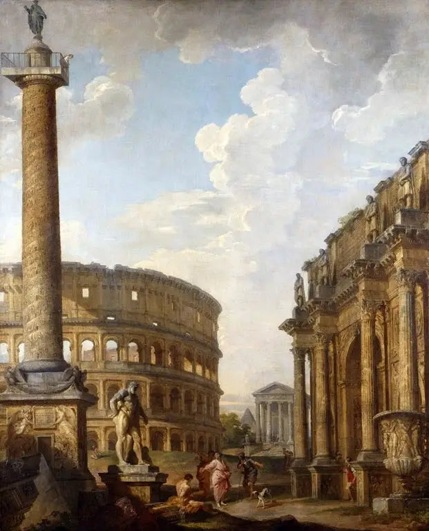 Caprice Manzarası Trajane Sütunu ve Roma Kalıntılarıyla - Giovanni Paolo Panini