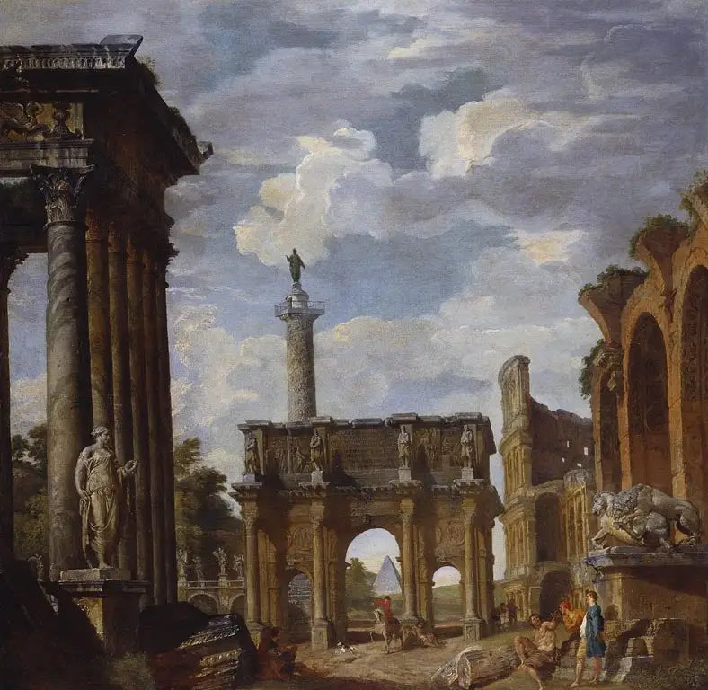 Caprice Manzarası, Konstantin Kemeri ve Diğer Roma Kalıntıları ile - Giovanni Paolo Panini