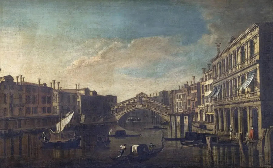 Venedik'te Rialto Köprüsü'ne doğru Büyük Kanal manzarası - Canaletto