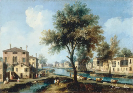 Vue d'un village sur la Brenta - Giovanni Antonio Canal - Reproductions de tableaux et peintures haut de gamme