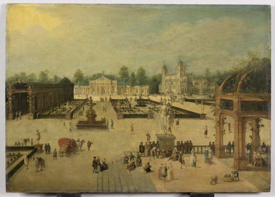 Vue de fantaisie des jardins et de la Villa Médicis à Rome - Louis de Caulery