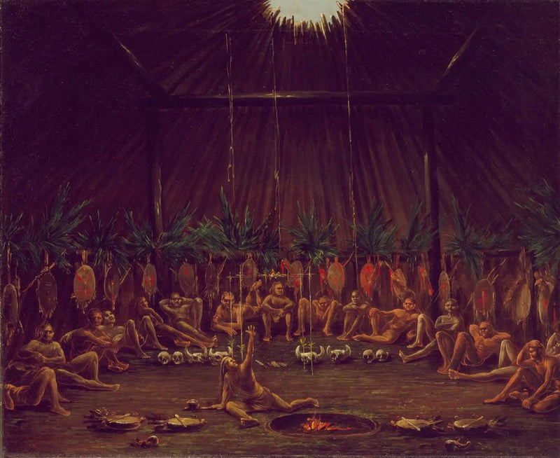 Medicine Lodge iç görünümü, Mandan O-kee-pa töreni - George Catlin