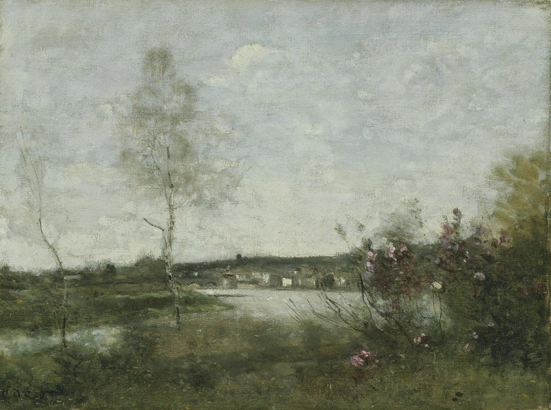 Corbeil'in uzak görünümü, sabah - Jean-Baptiste Camille Corot