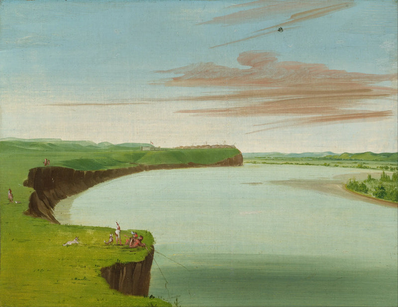 Mandan Köyü Uzaktan Manzara - George Catlin