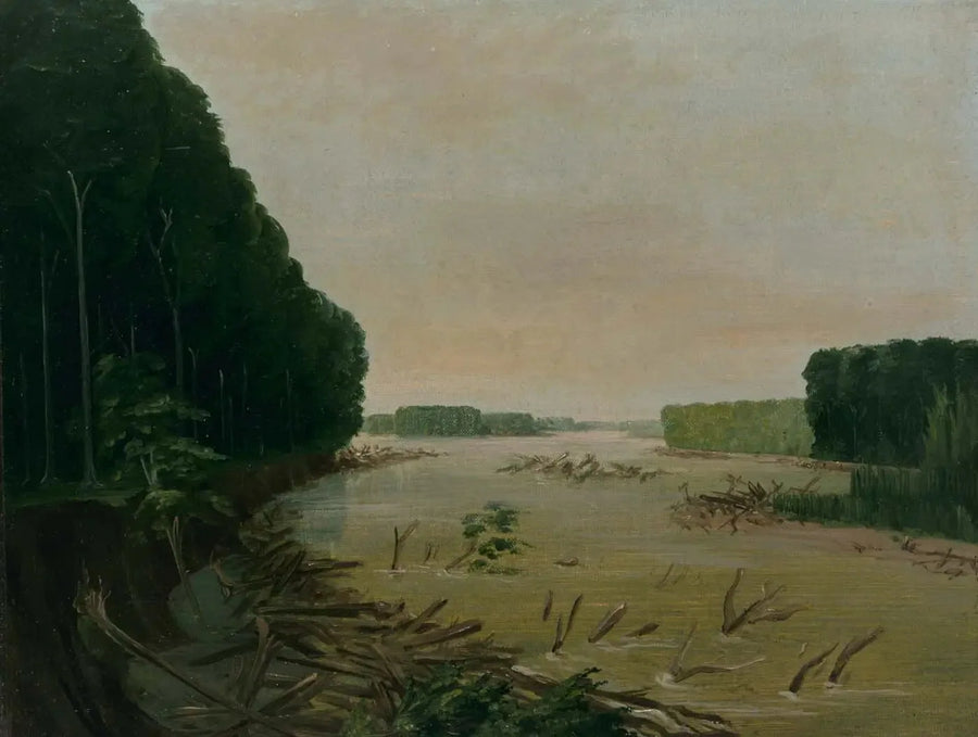 Missouri manzarası, alüvyon bankları çökerken, Saint-Louis'in 966 kilometre üzerinde - George Catlin