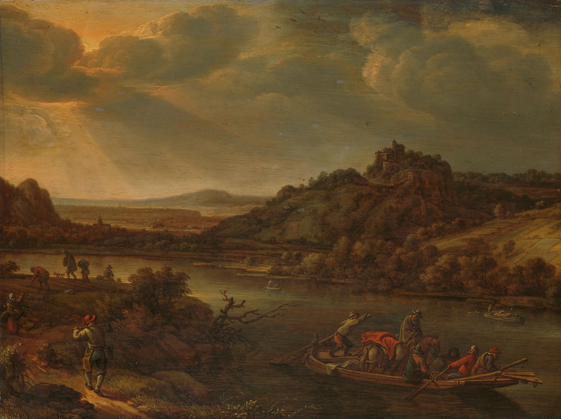 Vue sur la rivière avec ferry - Herman Saftleven II