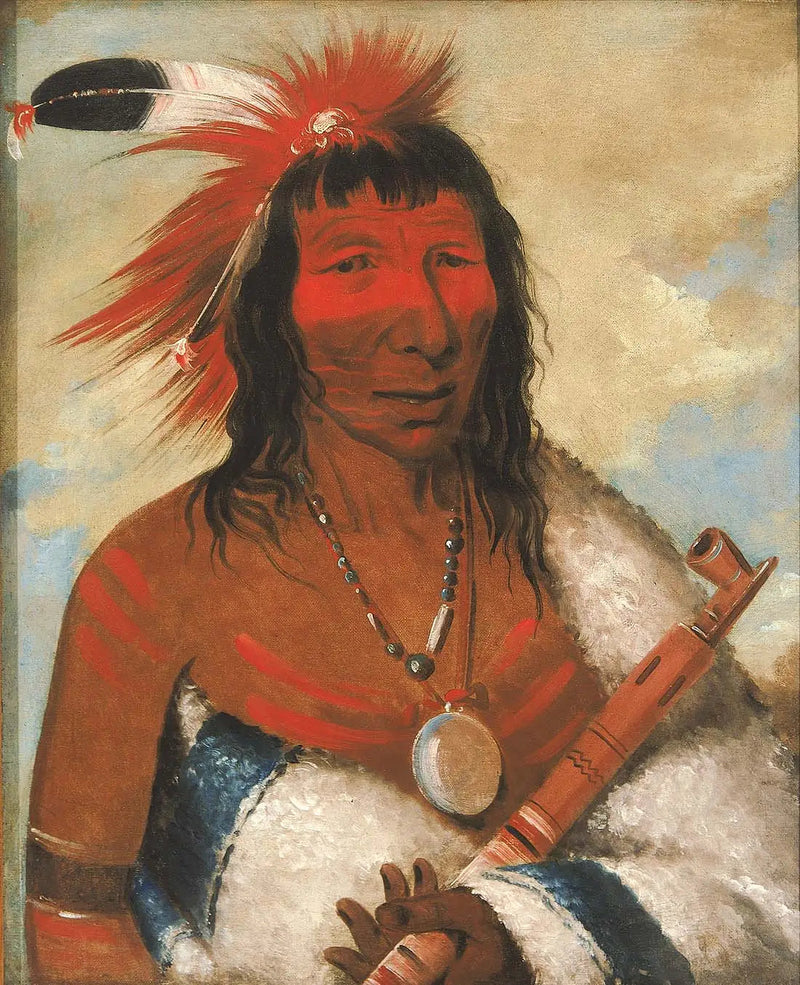 Wá-nah-de-túnk-ah, Büyük Kartal (veya Siyah Köpek), Çete Lideri O-hah-kas-ka-toh-y-an-te - George Catlin