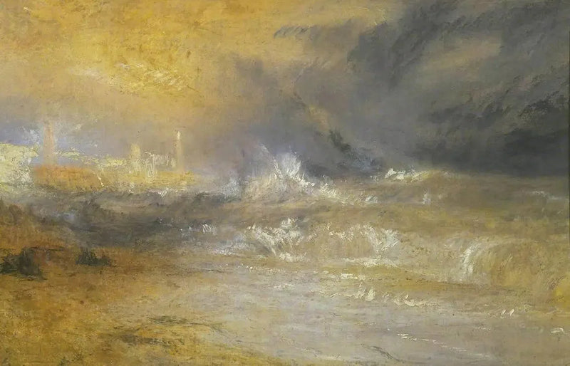 Margate'de Rüzgar Altında Kırılan Dalgalar (Roketler ve Mavi Işıklar için Çalışma) - J. M. W. Turner