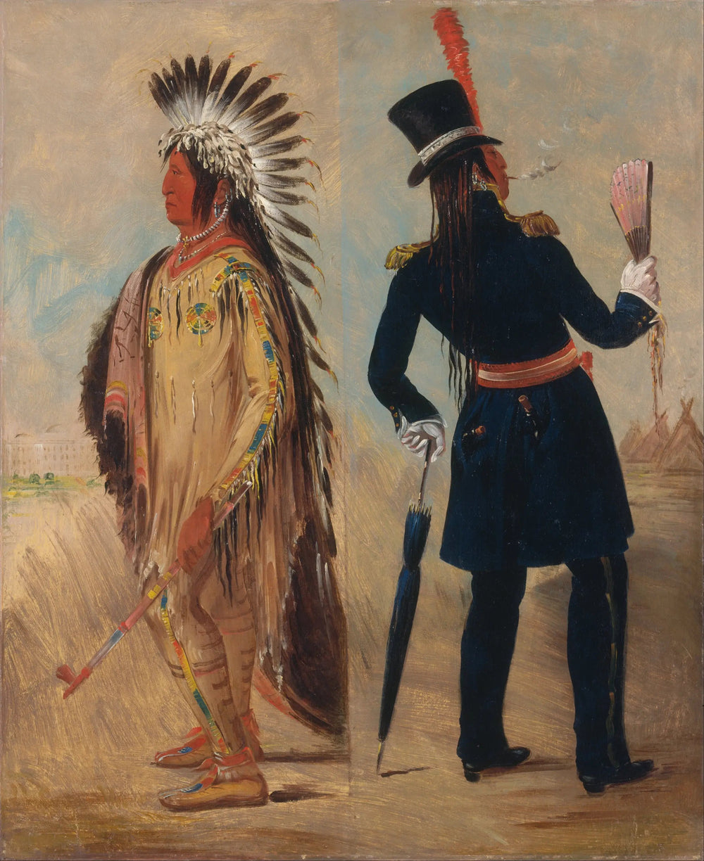 Wi-jún-jon, Tête d'œuf de pigeon (La Lumière) Aller et retour de Washington - George Catlin image 1 reproduction de peinture à l’huile